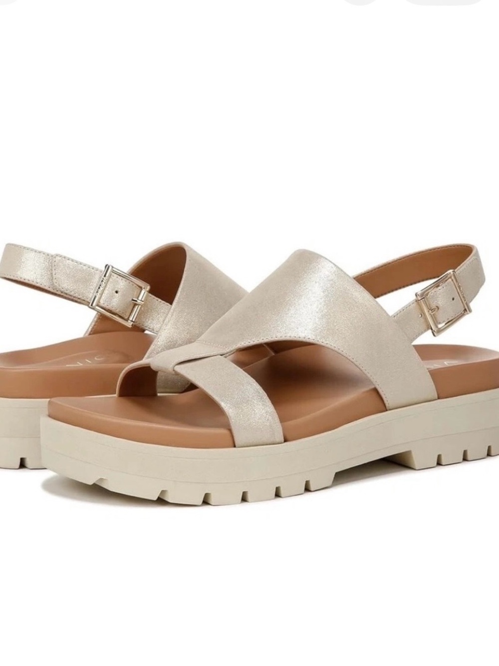 Vionic Alondra Lug T-Strap Sandal Womens Size 8 Metallic Gold Comfort Slingback